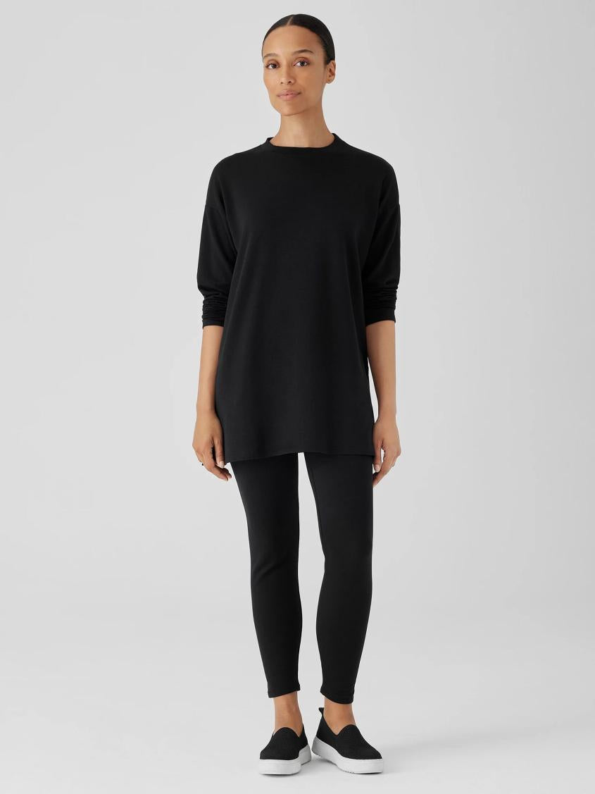 Eileen Fisher Tops &amp; Tees | Cozy Brushed Terry Hug Crew Neck Long Top Black - Women
