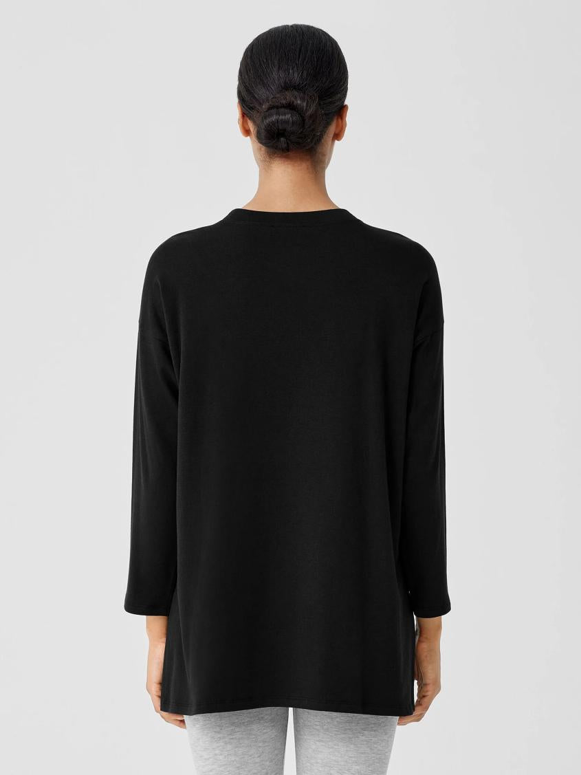 Eileen Fisher Tops &amp; Tees | Cozy Brushed Terry Hug Crew Neck Long Top Black - Women