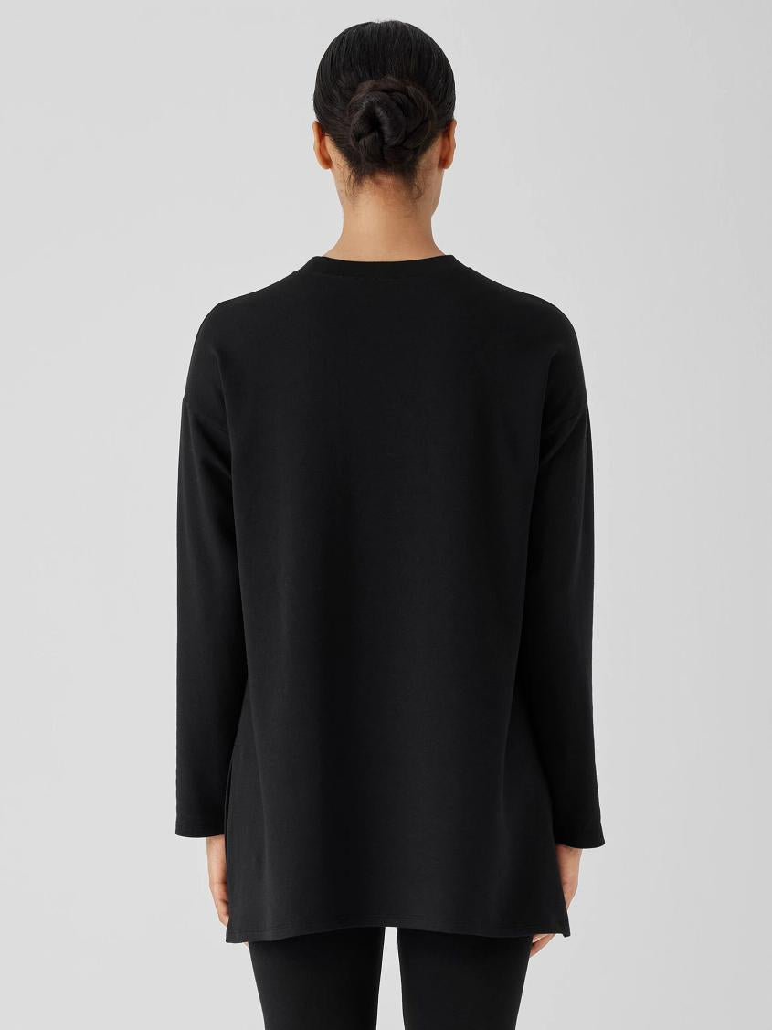 Eileen Fisher Tops &amp; Tees | Cozy Brushed Terry Hug Crew Neck Long Top Black - Women