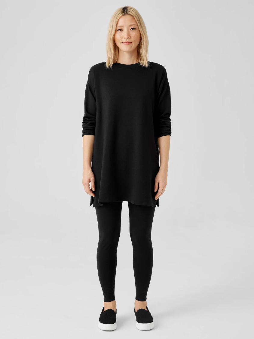 Eileen Fisher Tops &amp; Tees | Cozy Brushed Terry Hug Crew Neck Long Top Black - Women