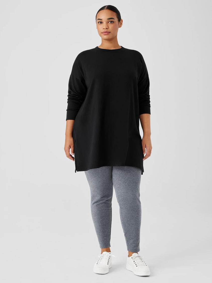 Eileen Fisher Tops &amp; Tees | Cozy Brushed Terry Hug Crew Neck Long Top Black - Women