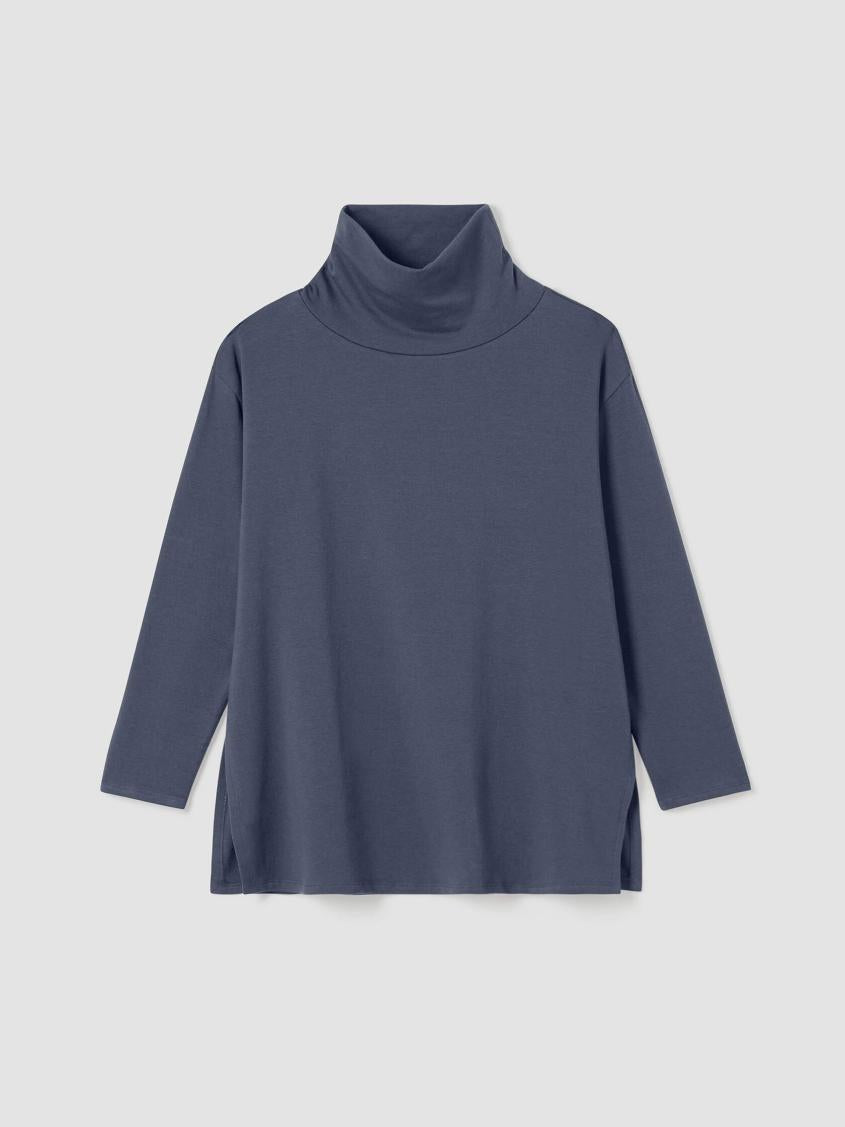 Eileen Fisher Tops &amp; Tees | Cozy Brushed Terry Hug Funnel Neck Long Top Ocean - Women