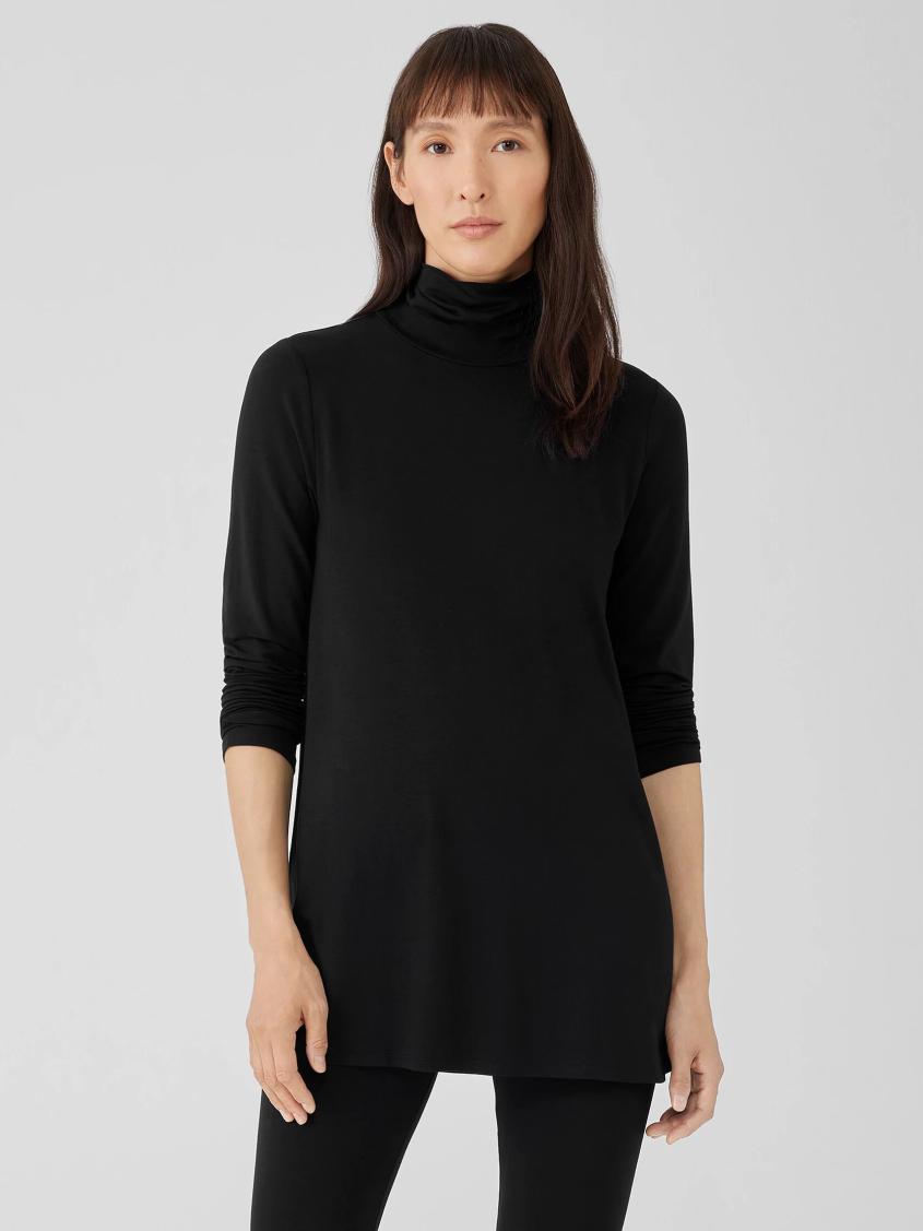 Eileen Fisher Tops &amp; Tees | Fine Jersey Scrunch Neck Long Top Black - Women