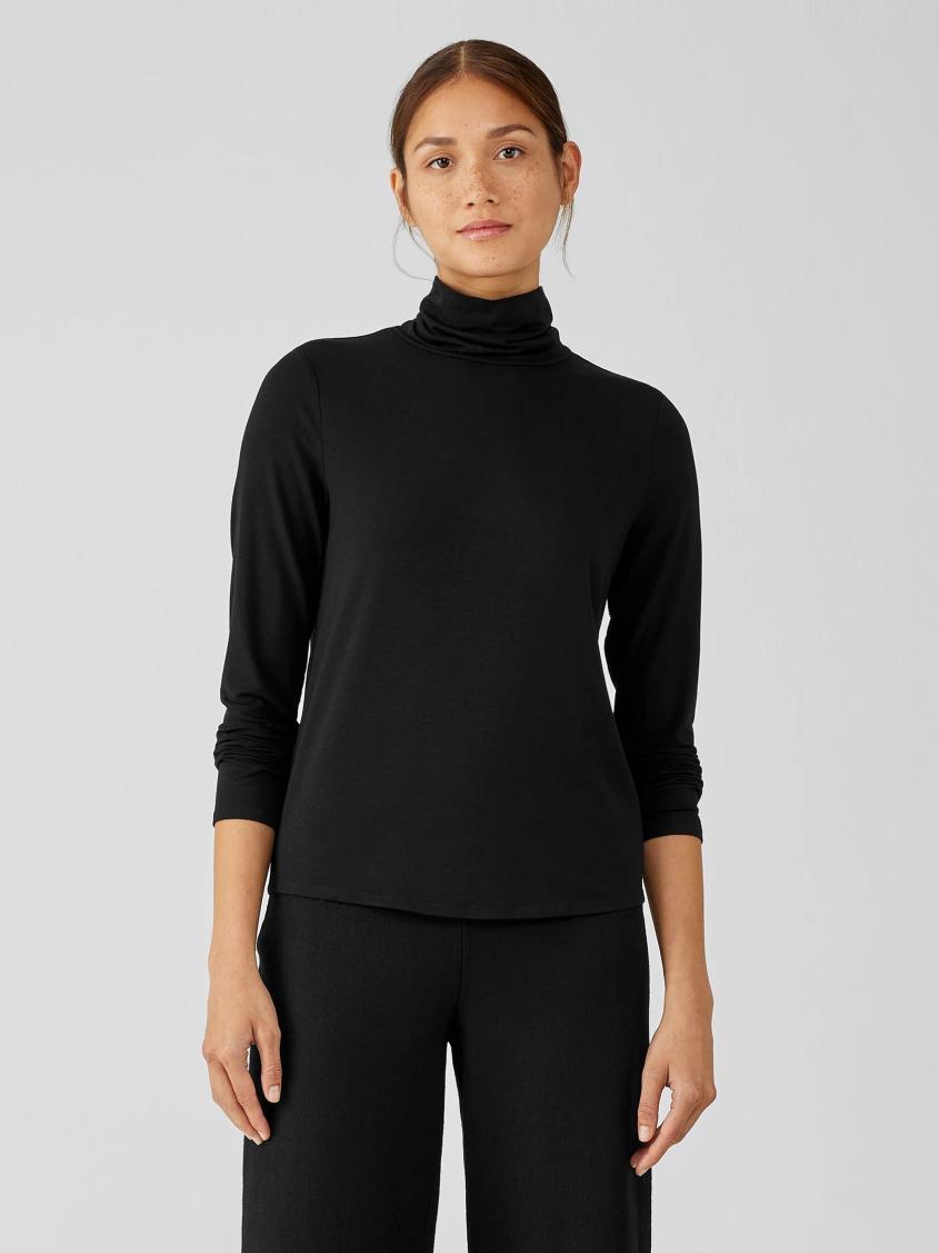 Eileen Fisher Tops &amp; Tees | Fine Jersey Scrunch Neck Top Black - Women
