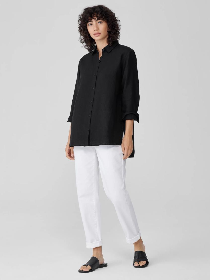 Eileen Fisher Tops &amp; Tees | Handkerchief Linen Classic Collar Shirt Black - Women