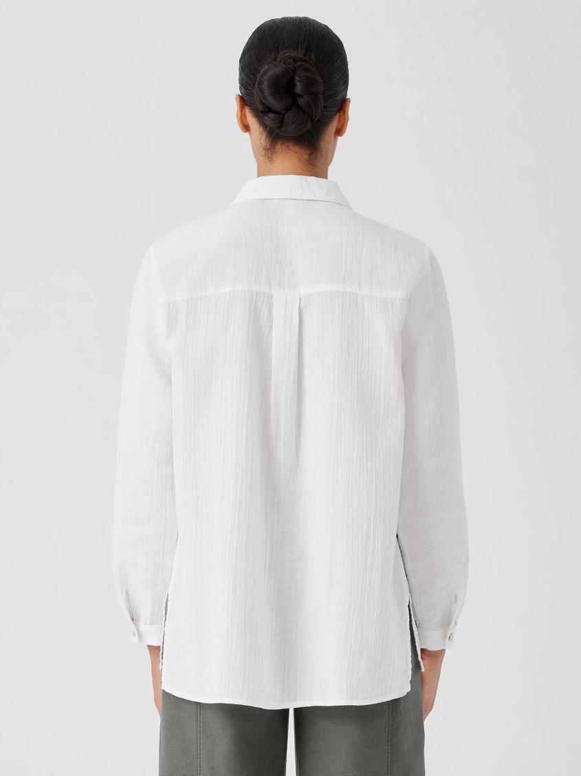 Eileen Fisher Tops &amp; Tees | Organic Cotton Ripple Classic Collar Shirt White - Women