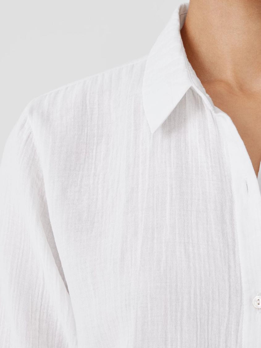 Eileen Fisher Tops &amp; Tees | Organic Cotton Ripple Classic Collar Shirt White - Women