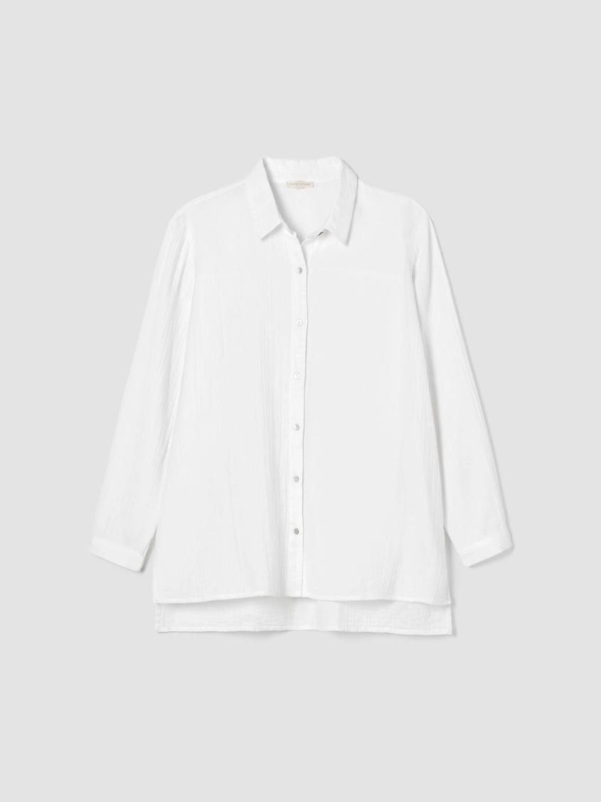 Eileen Fisher Tops &amp; Tees | Organic Cotton Ripple Classic Collar Shirt White - Women