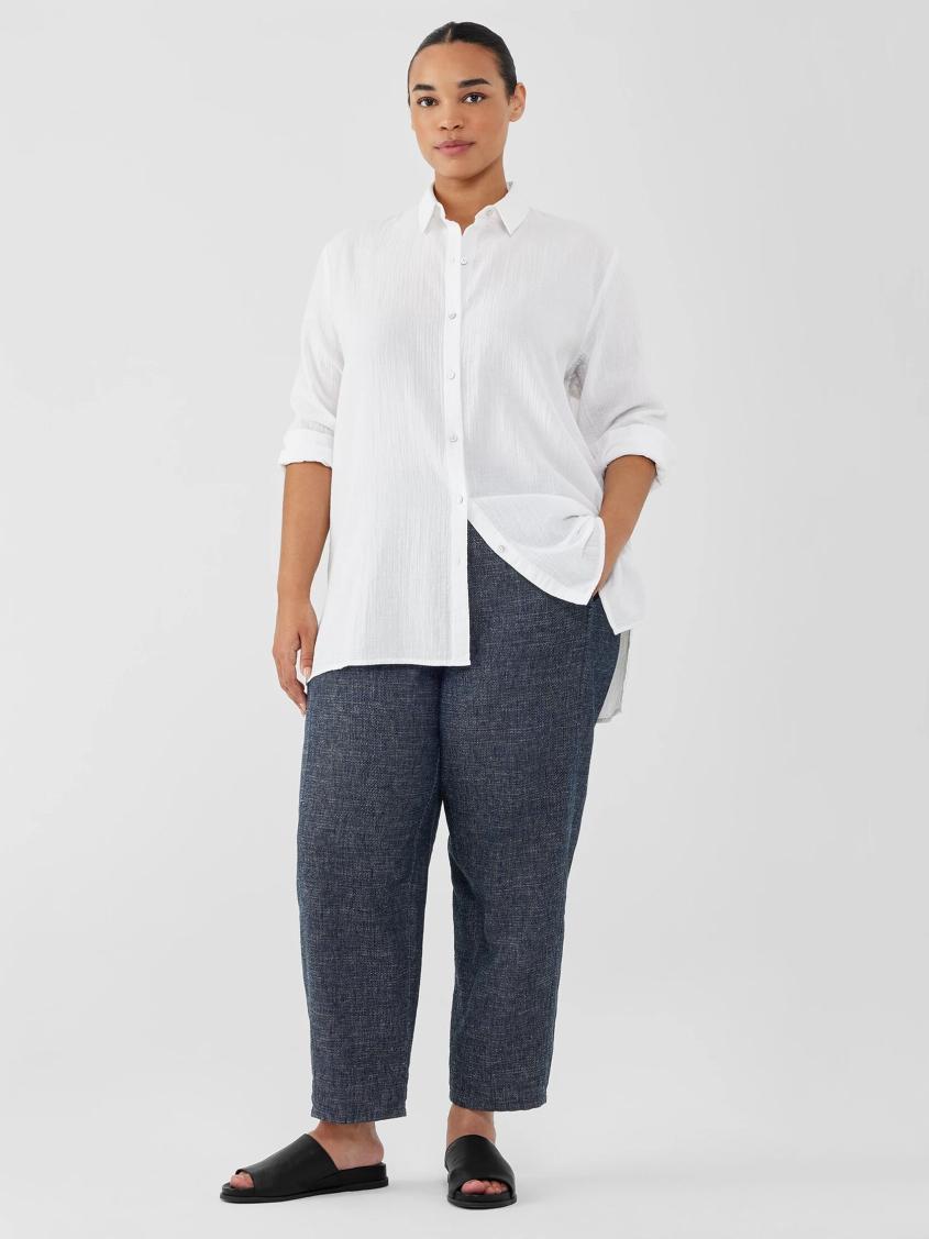 Eileen Fisher Tops &amp; Tees | Organic Cotton Ripple Classic Collar Shirt White - Women