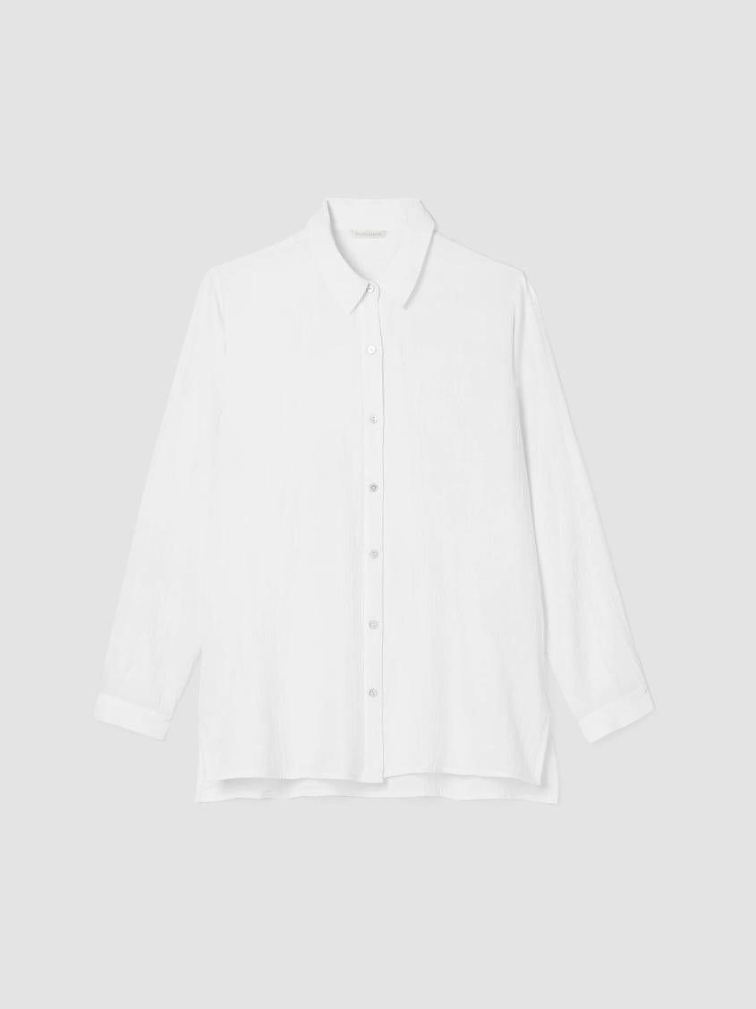 Eileen Fisher Tops &amp; Tees | Organic Cotton Ripple Classic Collar Shirt White - Women