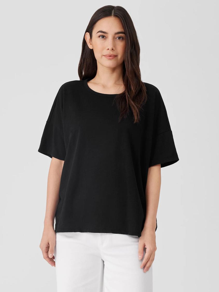 Eileen Fisher Tops &amp; Tees | Organic Cotton Slub Crew Neck Tee Black - Women