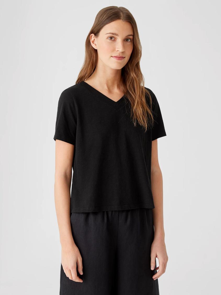 Eileen Fisher Tops &amp; Tees | Organic Cotton Slub V-Neck Tee Black - Women