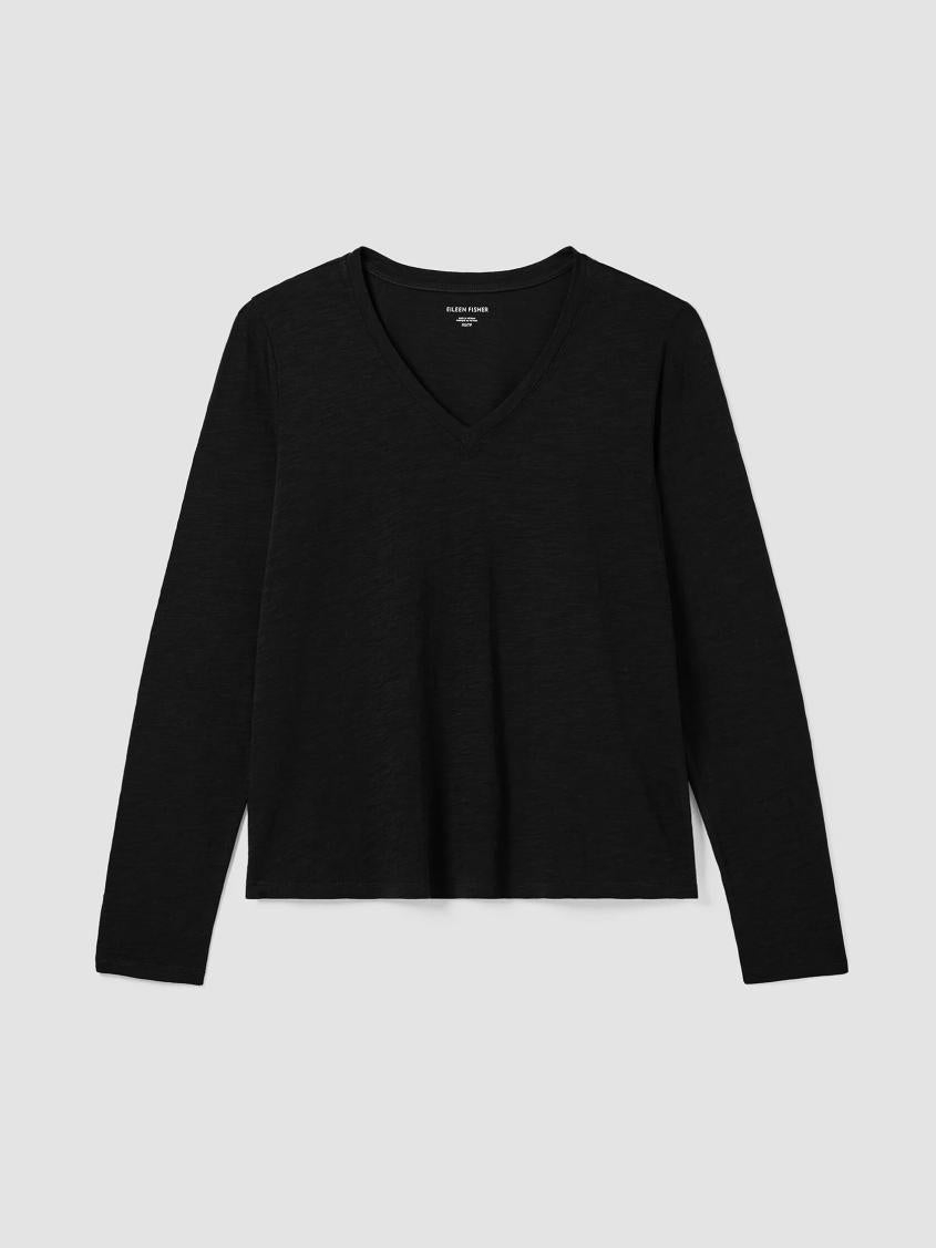 Eileen Fisher Tops &amp; Tees | Organic Cotton Slub V-Neck Top Black - Women