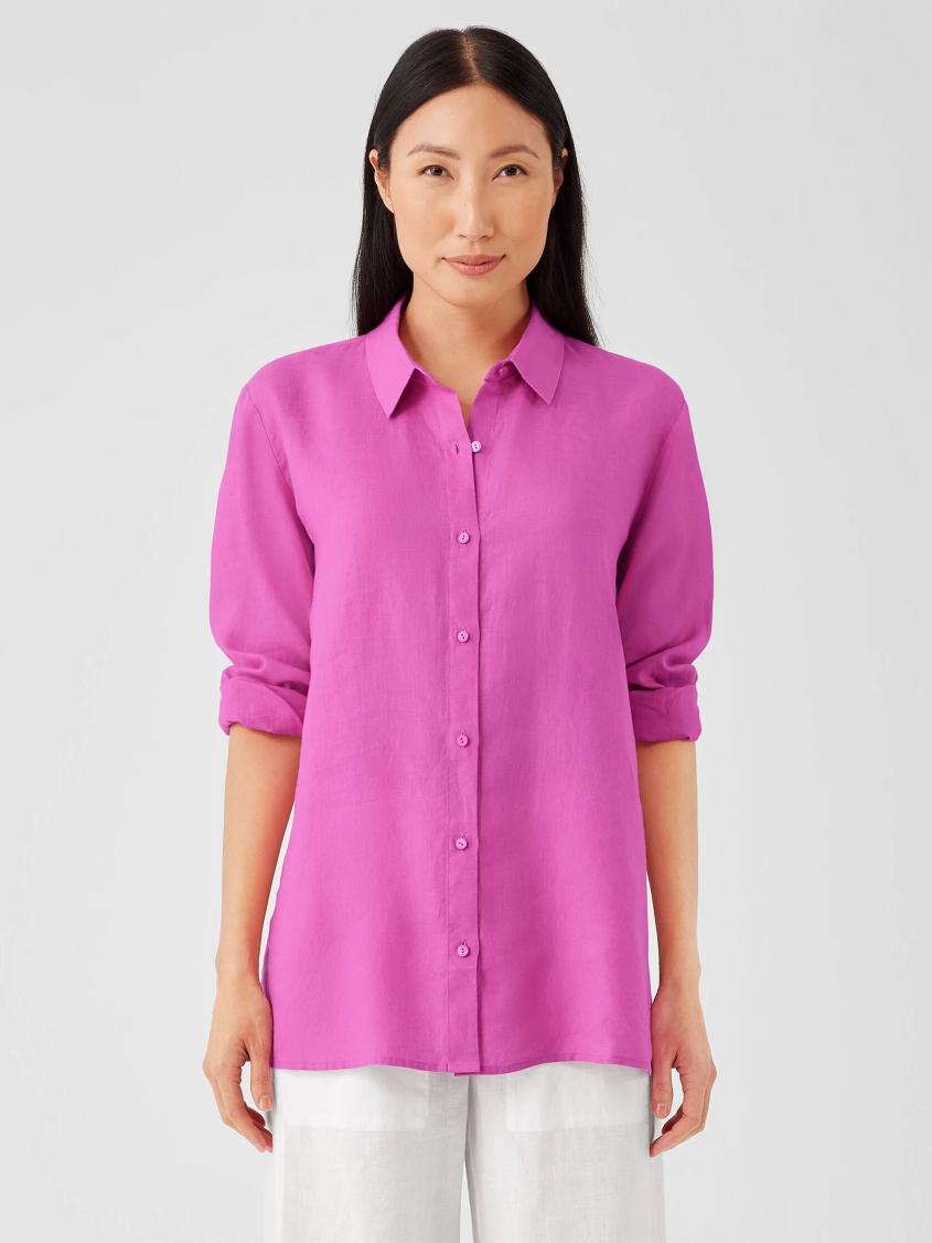Eileen Fisher Tops &amp; Tees | Organic Handkerchief Linen Classic Collar Shirt Black - Women
