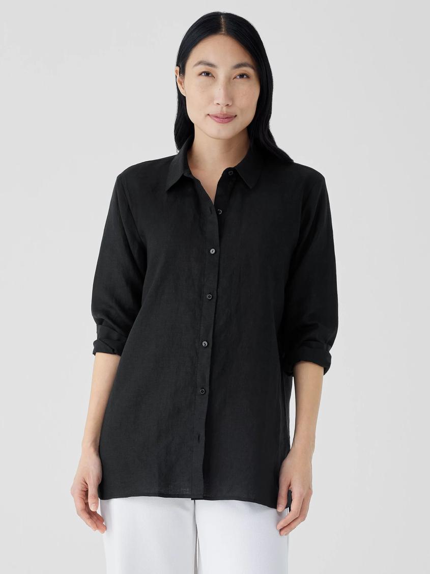 Eileen Fisher Tops &amp; Tees | Organic Handkerchief Linen Classic Collar Shirt Black - Women