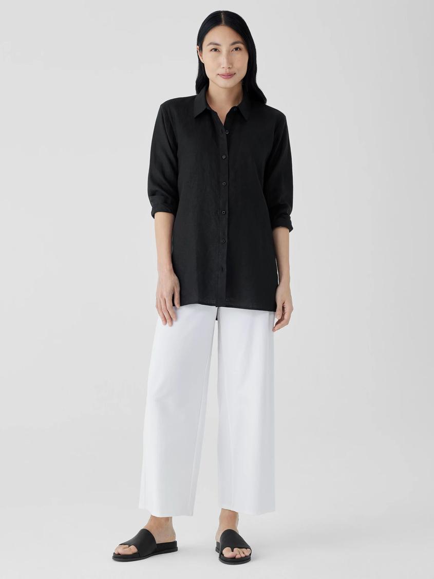 Eileen Fisher Tops &amp; Tees | Organic Handkerchief Linen Classic Collar Shirt Black - Women