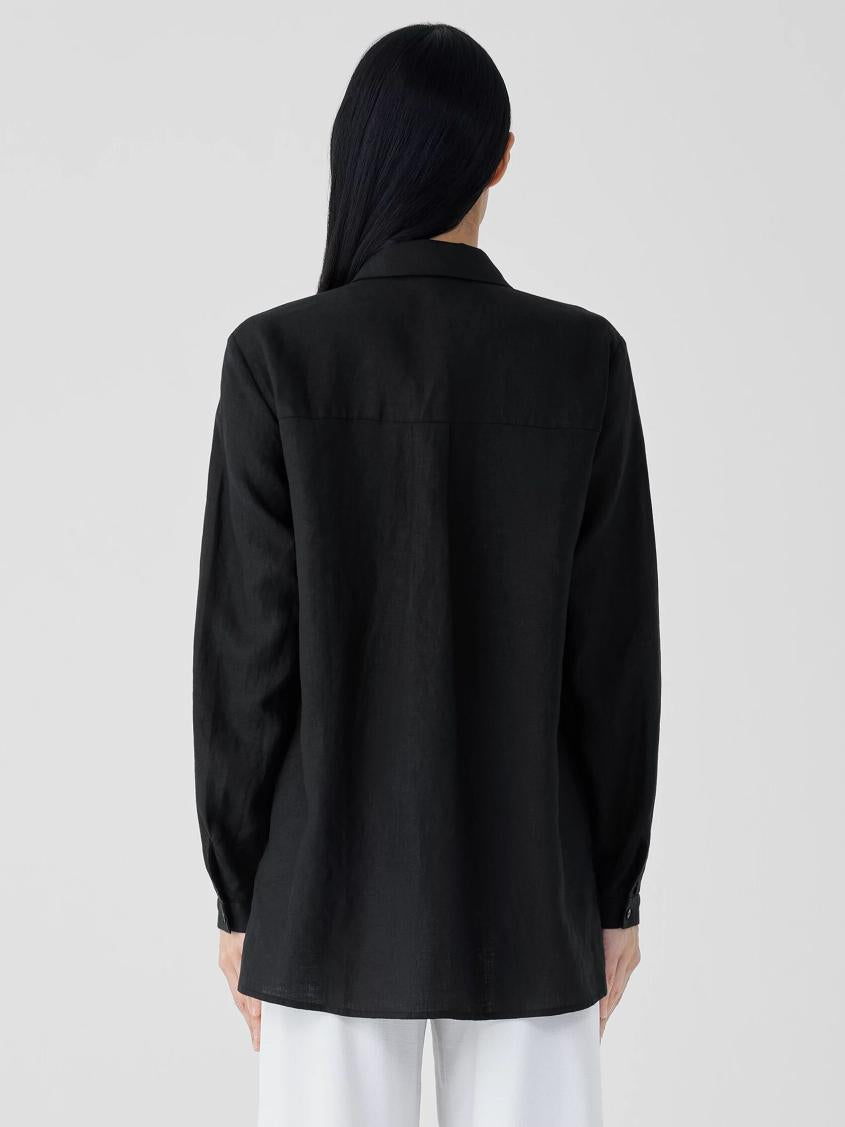 Eileen Fisher Tops &amp; Tees | Organic Handkerchief Linen Classic Collar Shirt Black - Women
