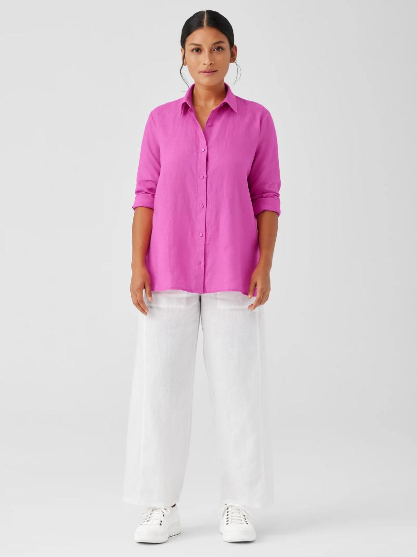 Eileen Fisher Tops &amp; Tees | Organic Handkerchief Linen Classic Collar Shirt Black - Women