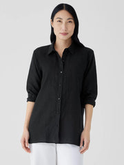 Eileen Fisher Tops &amp; Tees | Organic Handkerchief Linen Classic Collar Shirt Black - Women