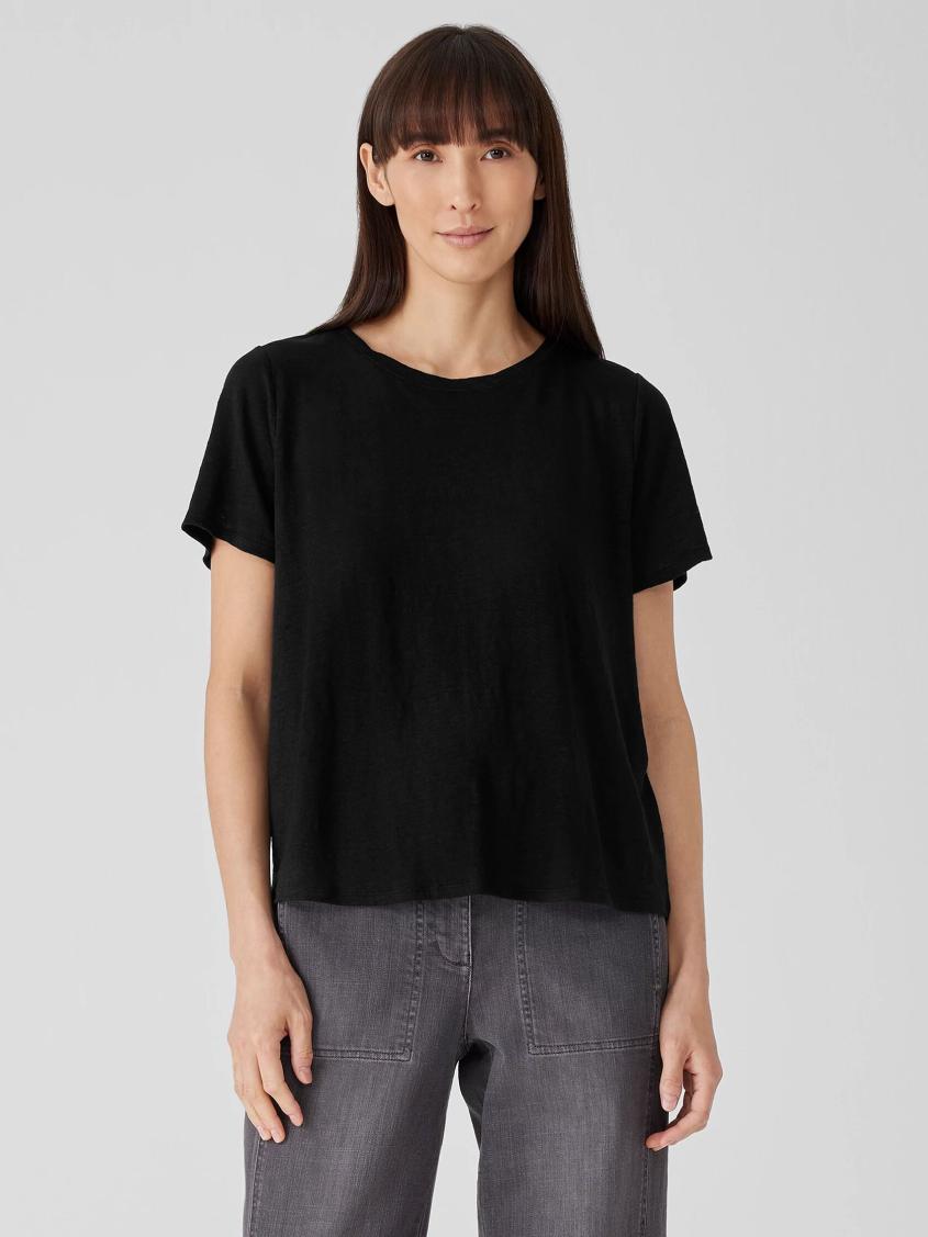 Eileen Fisher Tops &amp; Tees | Organic Linen Jersey Crew Neck Tee Black - Women