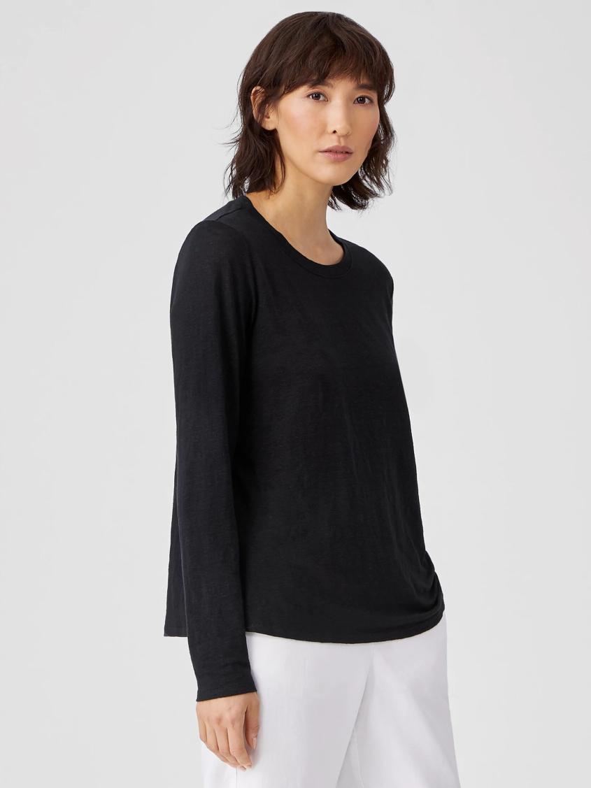 Eileen Fisher Tops &amp; Tees | Organic Linen Jersey Crew Neck Top Black - Women