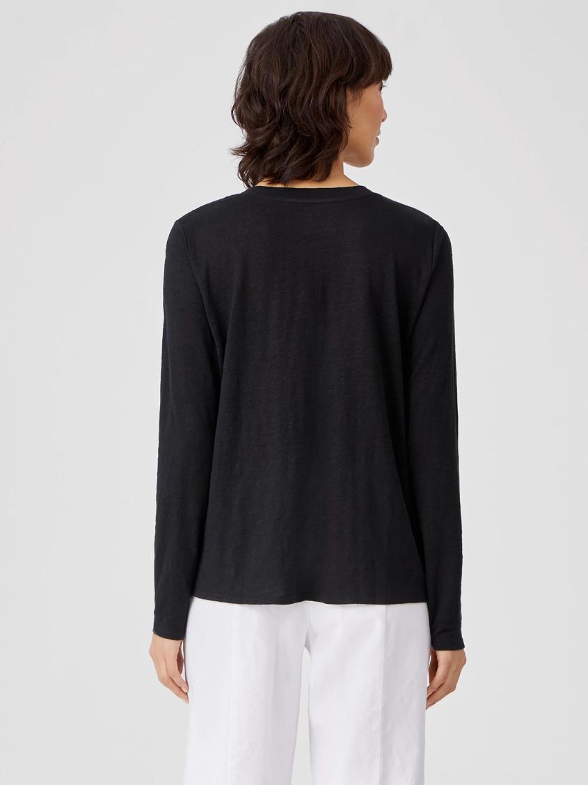 Eileen Fisher Tops &amp; Tees | Organic Linen Jersey Crew Neck Top Black - Women