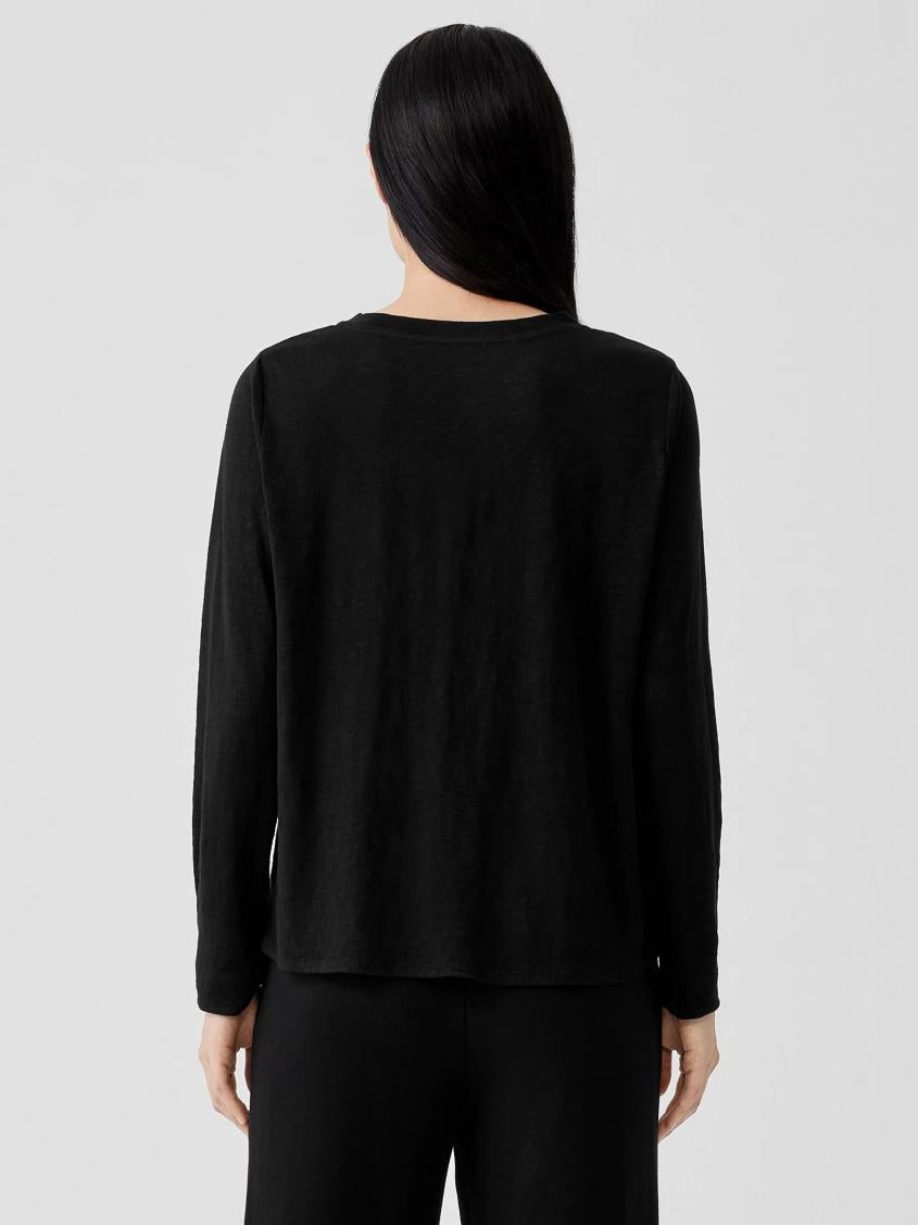 Eileen Fisher Tops &amp; Tees | Organic Linen Jersey Crew Neck Top Black - Women