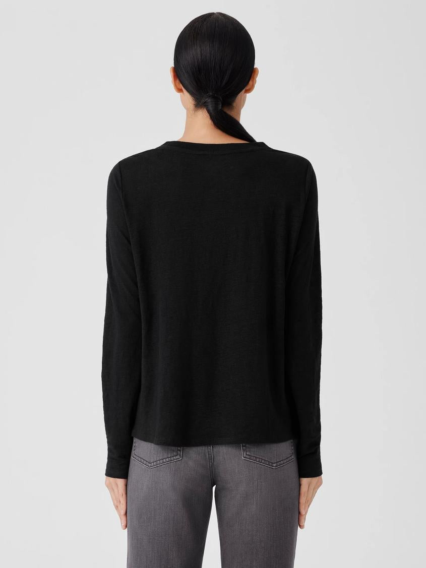 Eileen Fisher Tops &amp; Tees | Organic Linen Jersey Crew Neck Top Black - Women