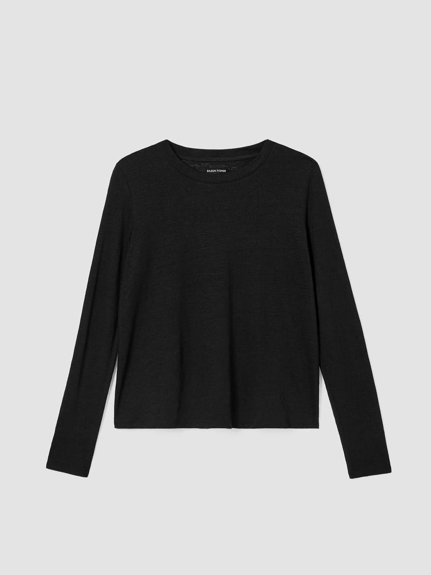 Eileen Fisher Tops &amp; Tees | Organic Linen Jersey Crew Neck Top Black - Women