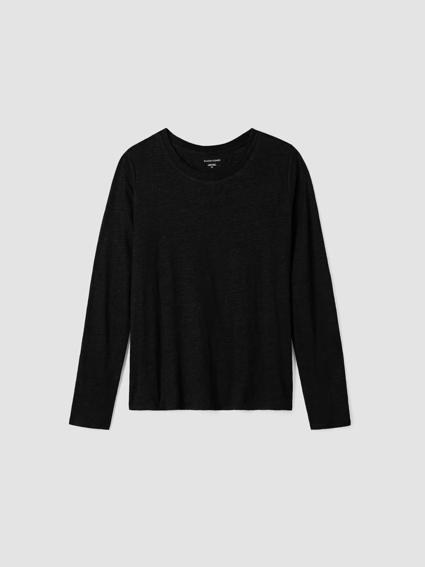 Eileen Fisher Tops &amp; Tees | Organic Linen Jersey Crew Neck Top Black - Women