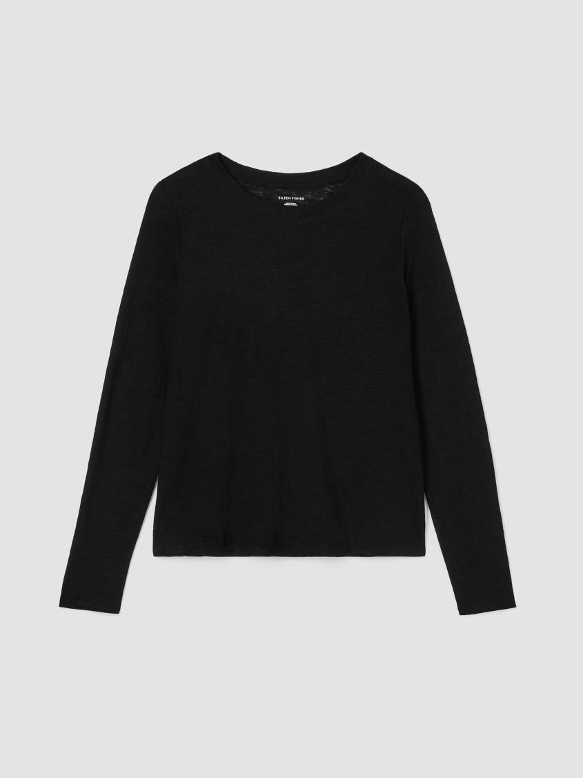 Eileen Fisher Tops &amp; Tees | Organic Linen Jersey Crew Neck Top Black - Women