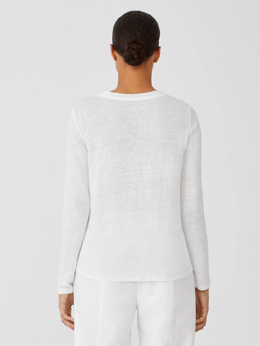 Eileen Fisher Tops &amp; Tees | Organic Linen Jersey Crew Neck Top White - Women
