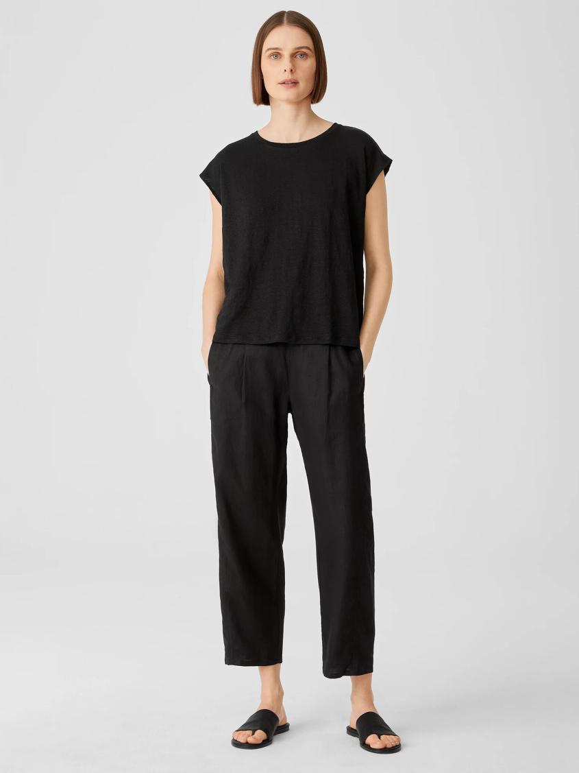 Eileen Fisher Tops &amp; Tees | Organic Linen Jersey Shirred-Back Top Black - Women