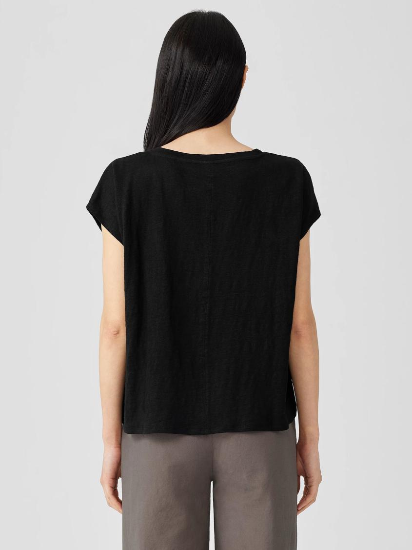 Eileen Fisher Tops &amp; Tees | Organic Linen Jersey V-Neck Tee Black - Women