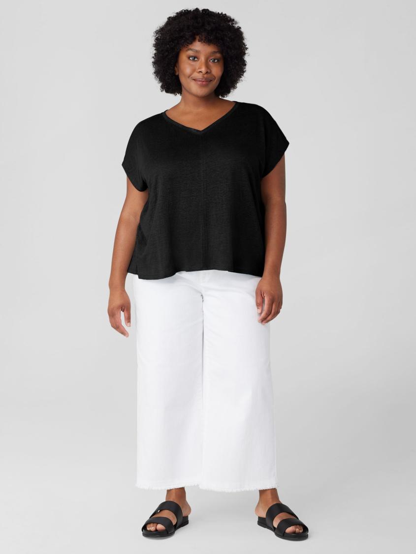 Eileen Fisher Tops &amp; Tees | Organic Linen Jersey V-Neck Tee Black - Women