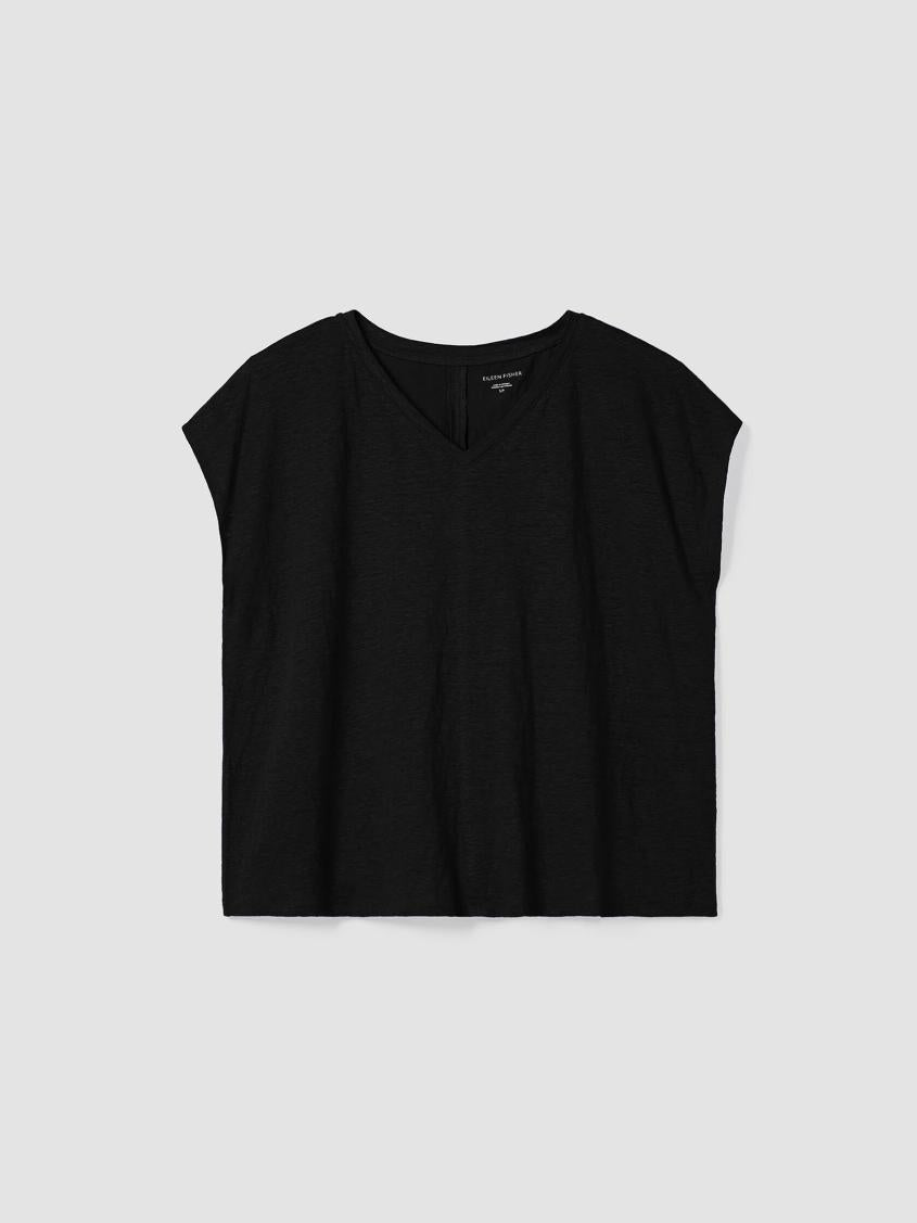 Eileen Fisher Tops &amp; Tees | Organic Linen Jersey V-Neck Tee Black - Women