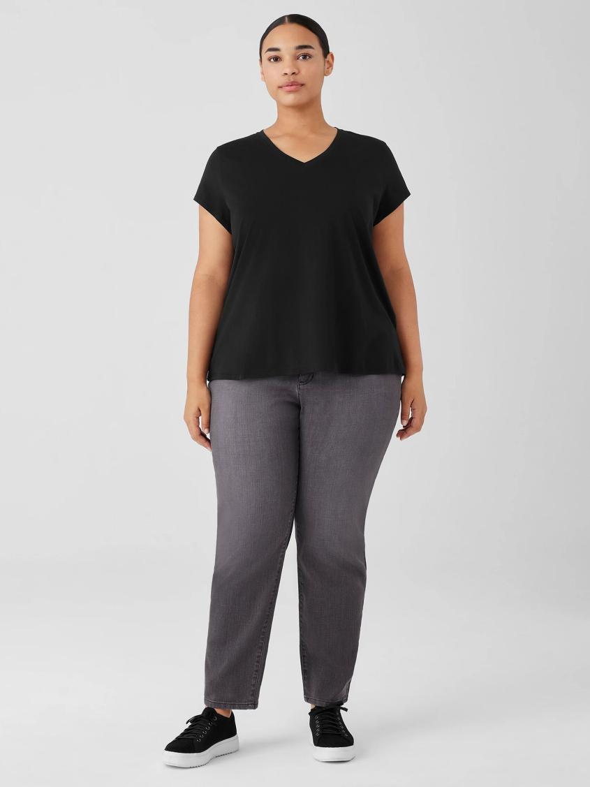 Eileen Fisher Tops &amp; Tees | Organic Pima Cotton Jersey V-Neck Tee Black - Women