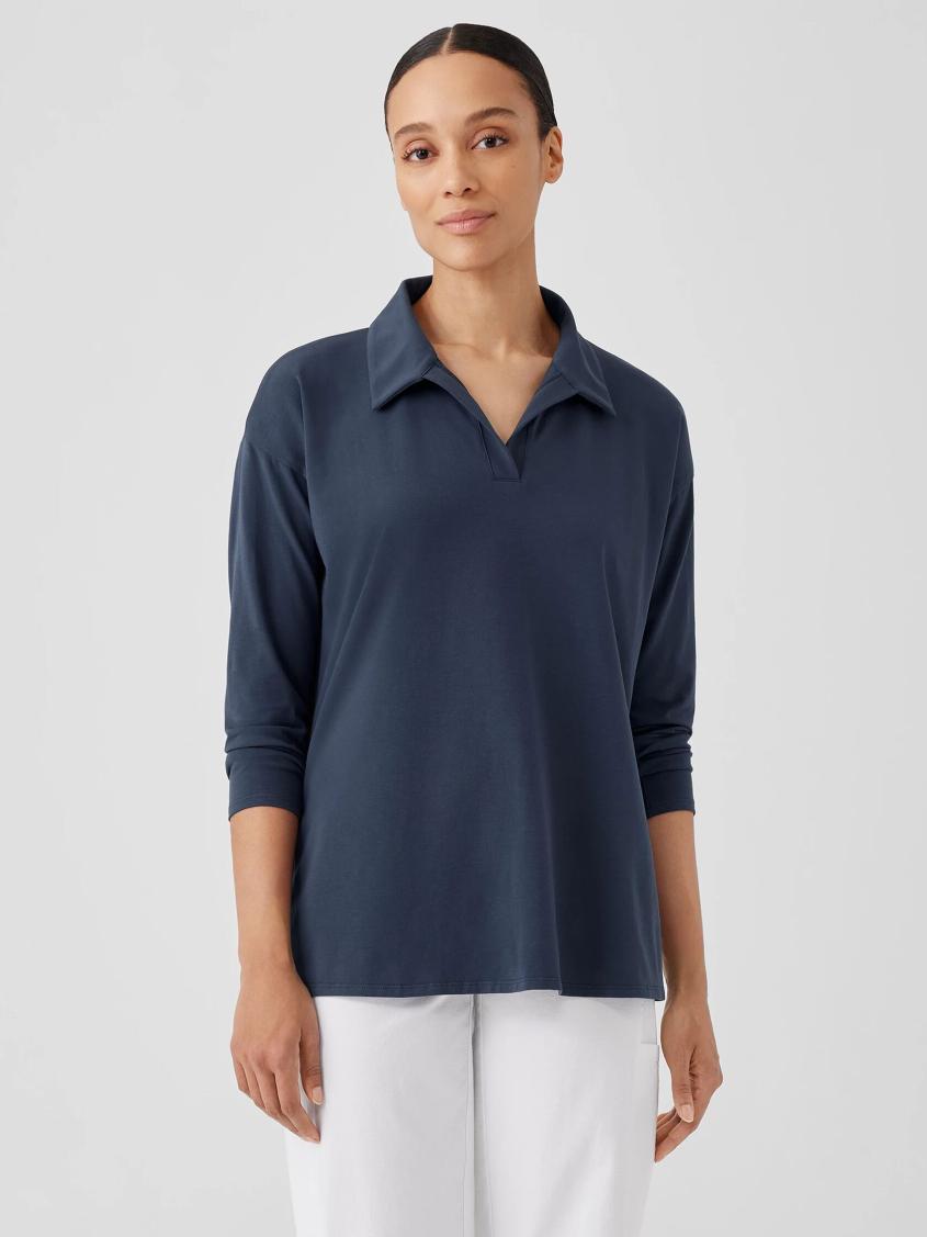 Eileen Fisher Tops &amp; Tees | Pima Cotton Stretch Jersey Classic Collar Top Ocean - Women