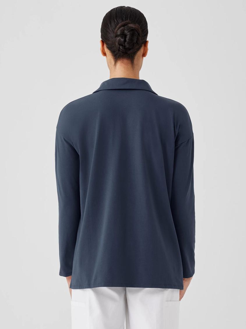 Eileen Fisher Tops &amp; Tees | Pima Cotton Stretch Jersey Classic Collar Top Ocean - Women