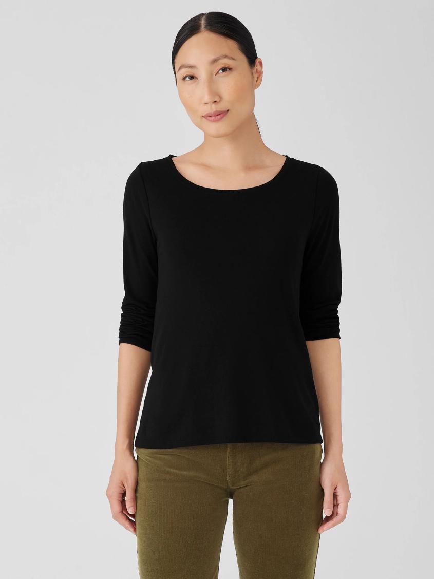 Eileen Fisher Tops &amp; Tees | Ribbed Pima Cotton Blend Scoop Neck Top Black - Women