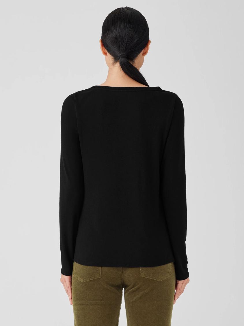 Eileen Fisher Tops &amp; Tees | Ribbed Pima Cotton Blend Scoop Neck Top Black - Women