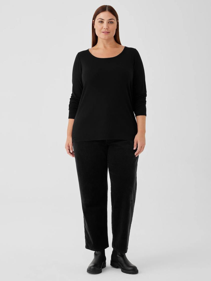 Eileen Fisher Tops &amp; Tees | Ribbed Pima Cotton Blend Scoop Neck Top Black - Women