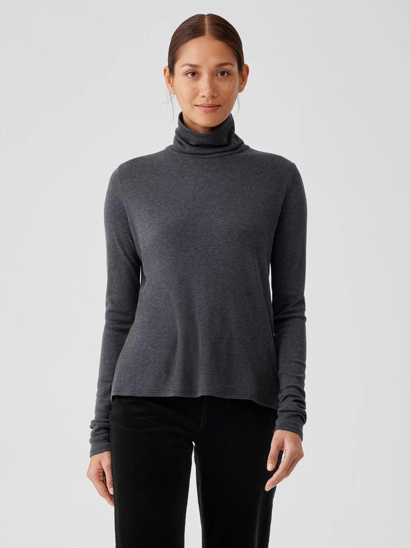Eileen Fisher Tops &amp; Tees | Ribbed Pima Cotton Blend Turtleneck Top Charcoal - Women