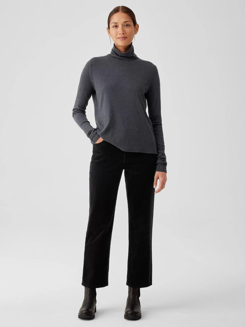 Eileen Fisher Tops &amp; Tees | Ribbed Pima Cotton Blend Turtleneck Top Charcoal - Women
