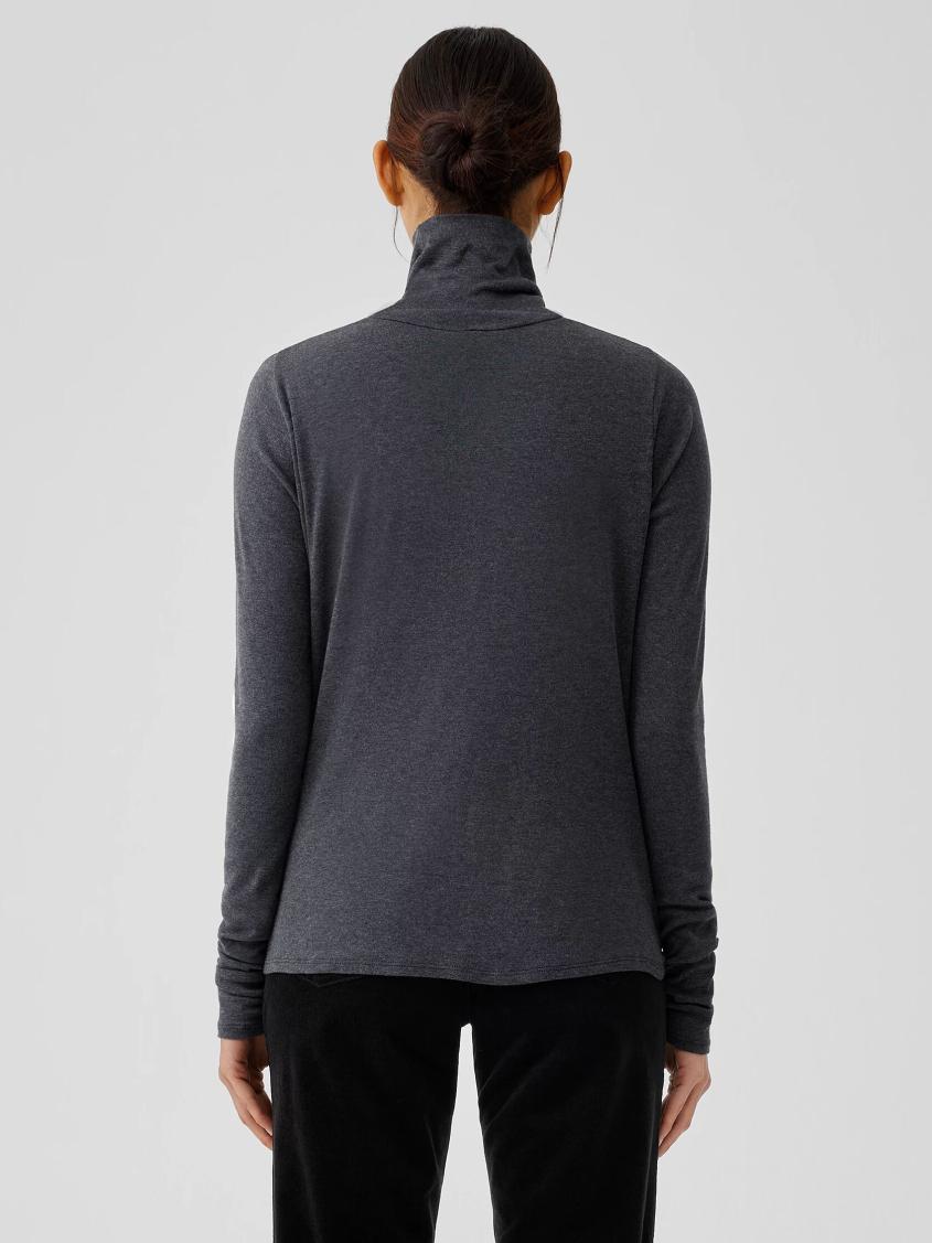 Eileen Fisher Tops &amp; Tees | Ribbed Pima Cotton Blend Turtleneck Top Charcoal - Women
