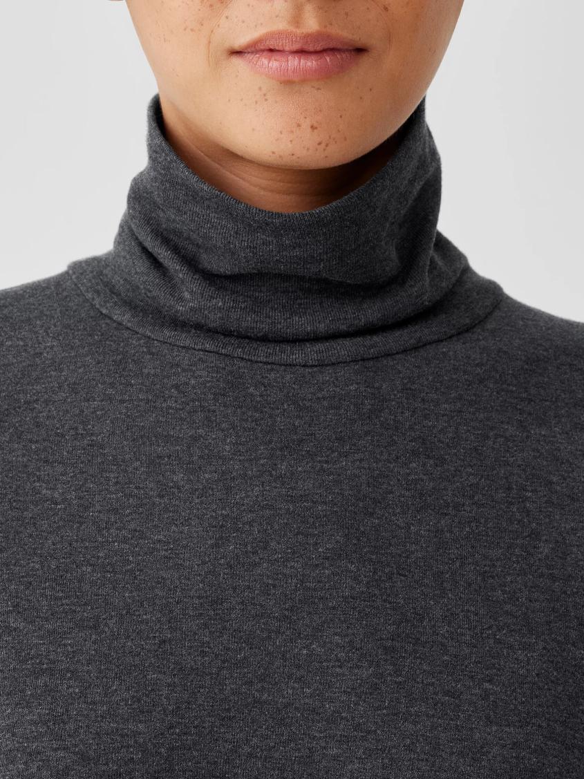 Eileen Fisher Tops &amp; Tees | Ribbed Pima Cotton Blend Turtleneck Top Charcoal - Women