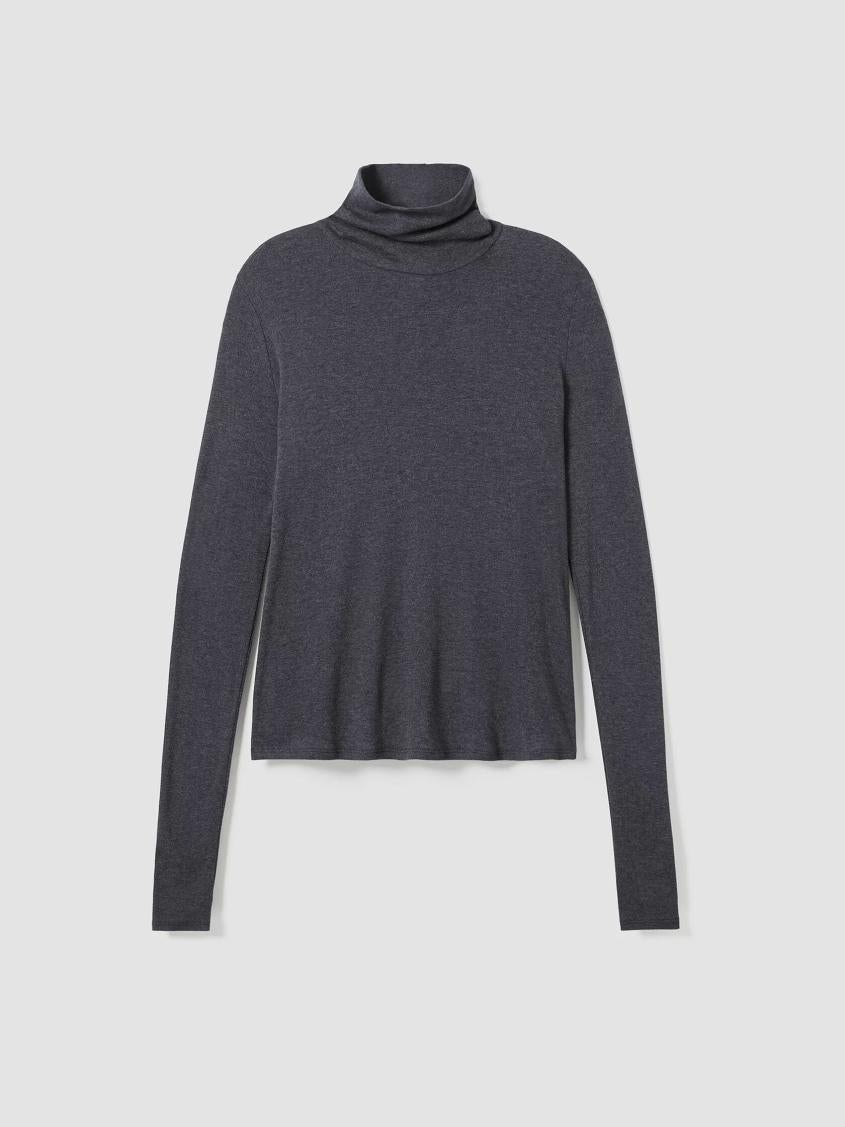 Eileen Fisher Tops &amp; Tees | Ribbed Pima Cotton Blend Turtleneck Top Charcoal - Women