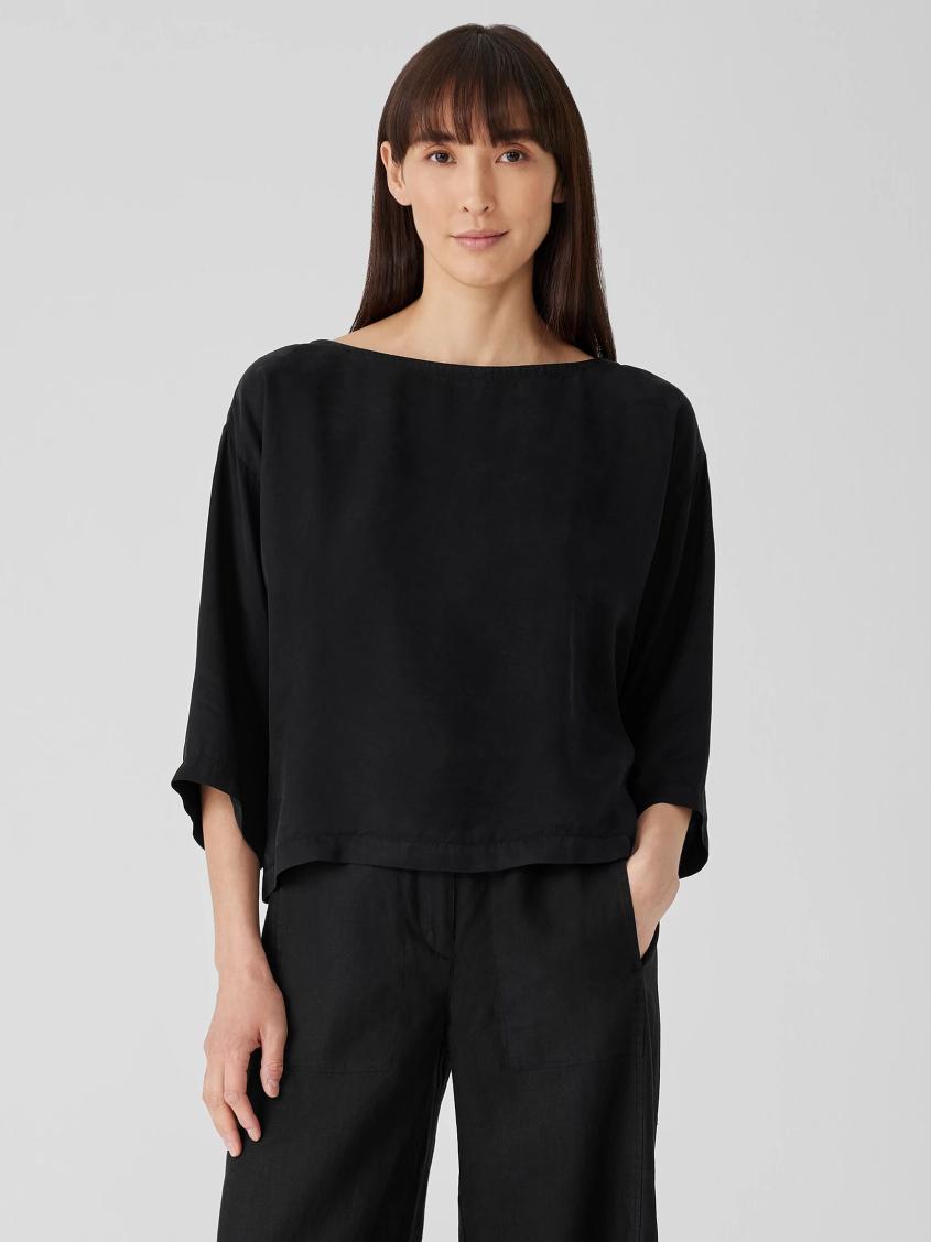 Eileen Fisher Tops &amp; Tees | Sandwashed Twill Box-Top Black - Women