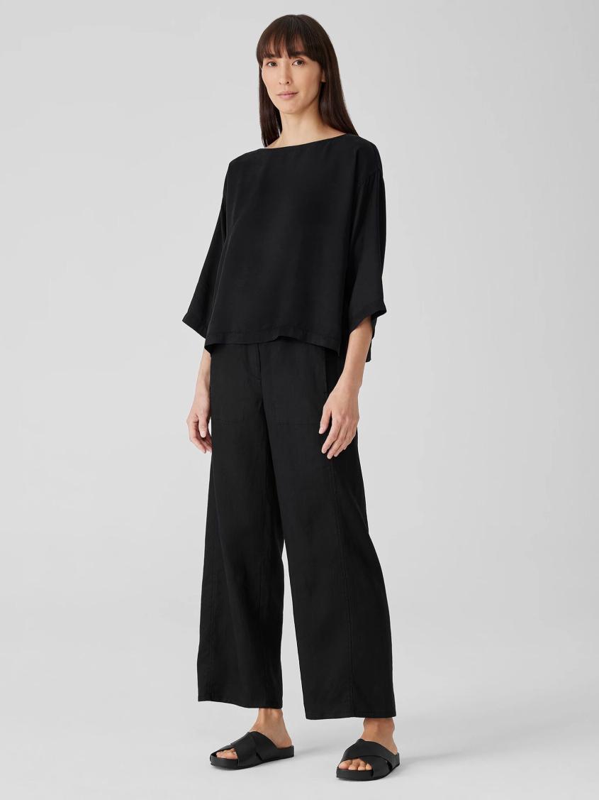 Eileen Fisher Tops &amp; Tees | Sandwashed Twill Box-Top Black - Women