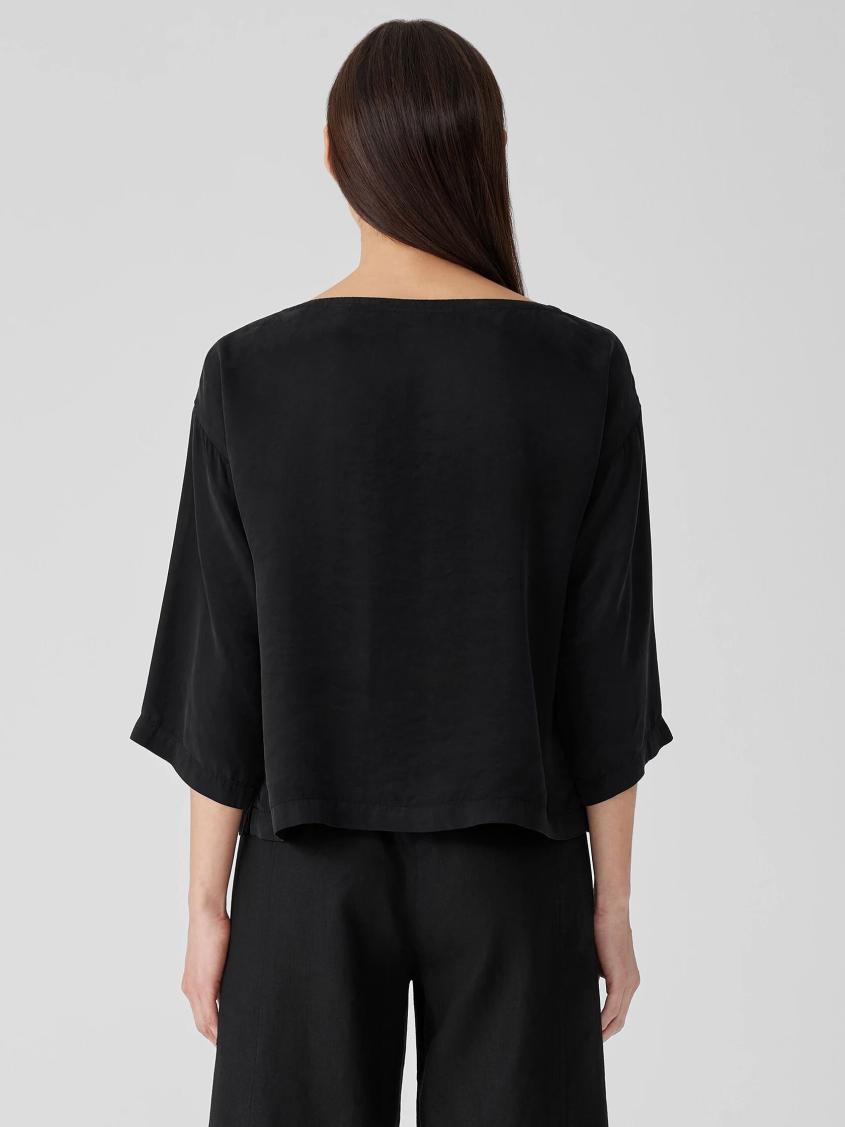 Eileen Fisher Tops &amp; Tees | Sandwashed Twill Box-Top Black - Women